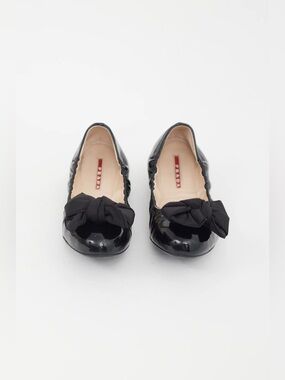 Prada Black Patent Leather Ballet Flats with Bow